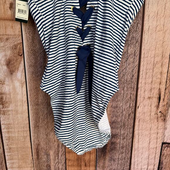 Lauren Ralph Lauren Swimsuit Painterly Stripe One Piece Size 16 Slimming NWT - Picture 6 of 10